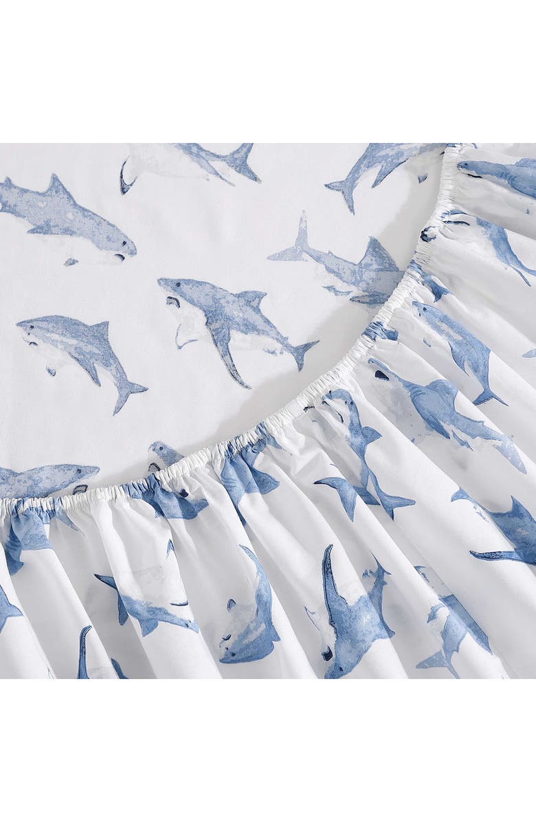 POPPY AND FRITZ Shark Attack 200 Thread Count Cotton Percale Sheet Set, Alternate, color, Blue