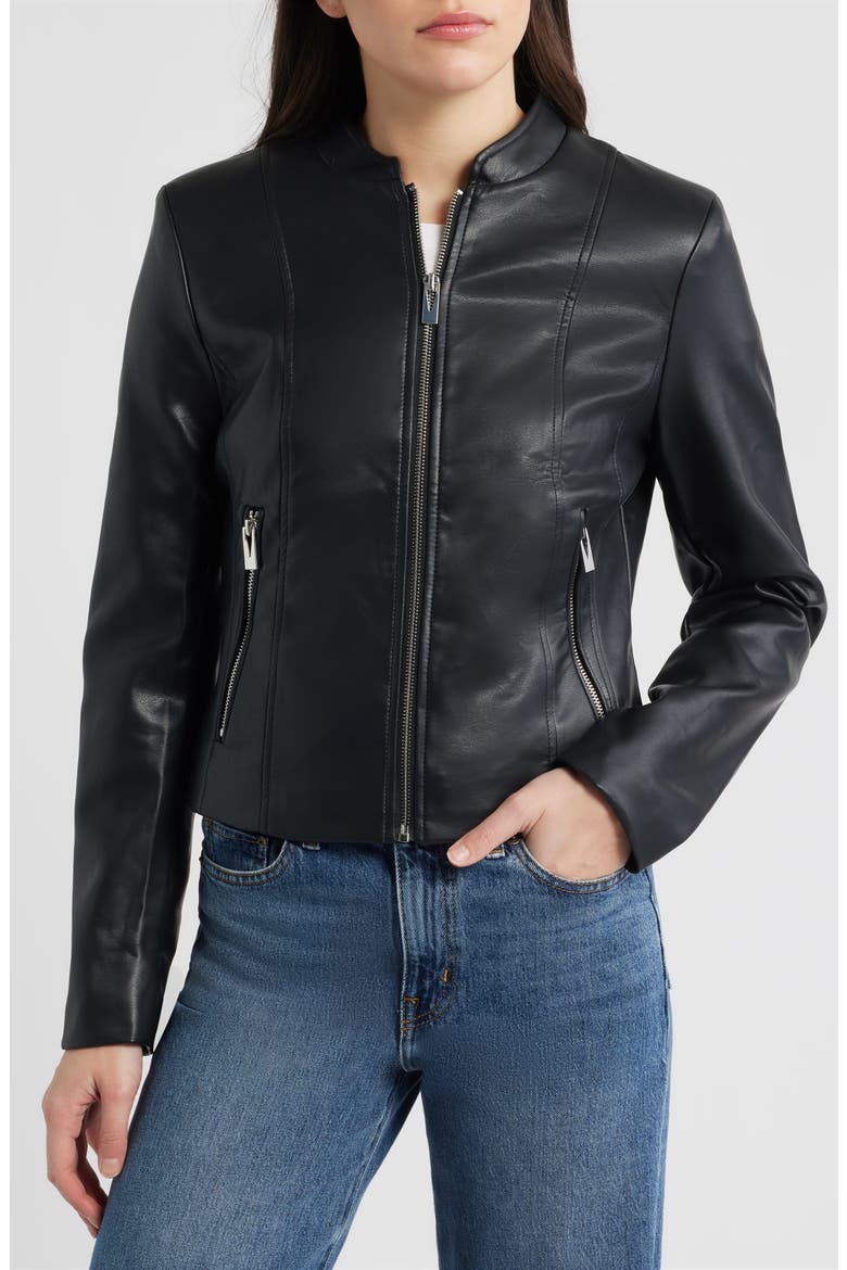Front Zip Faux Leather Jacket, Alternate, color, BLACK