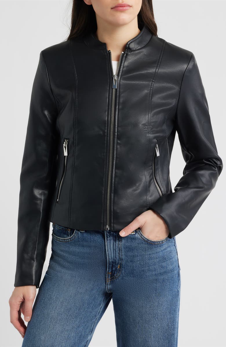 Via Spiga Front Zip Faux Leather Jacket, Alternate, color, Black