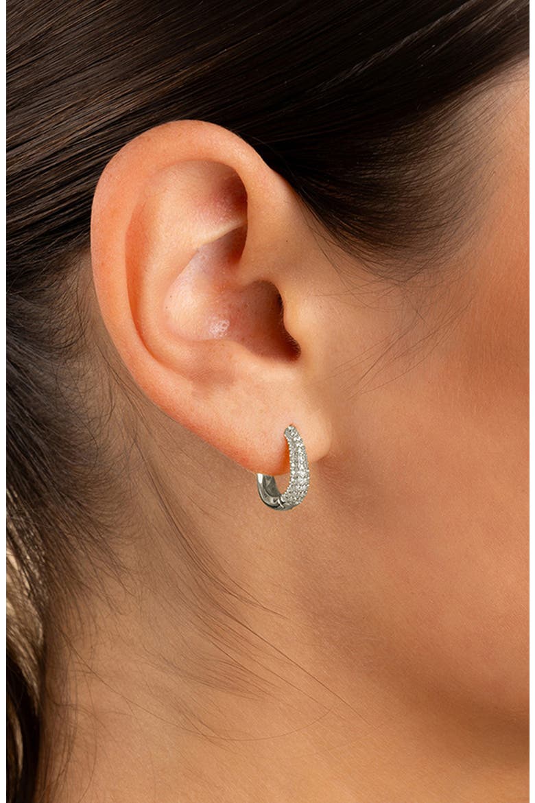 Pavé Cubic Zirconia Huggie Hoop Earrings, Alternate, color, SILVER