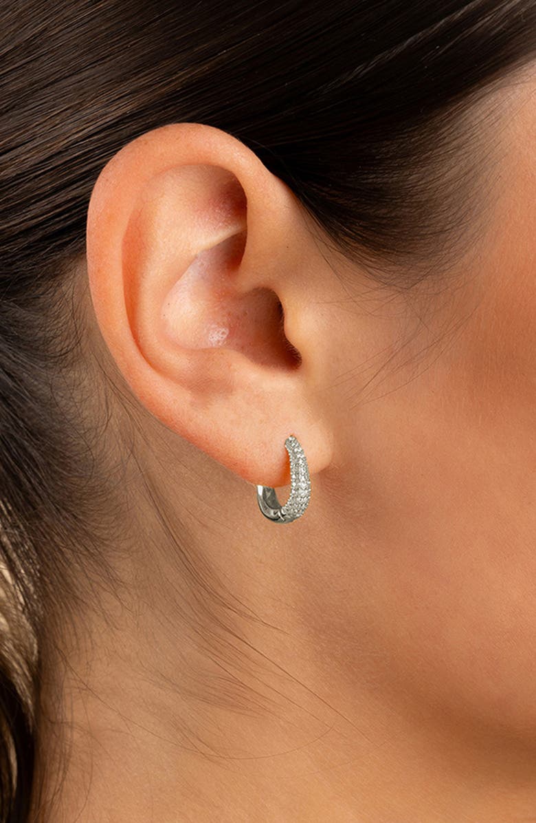 Sterling Forever Pavé Cubic Zirconia Huggie Hoop Earrings, Alternate, color, Silver