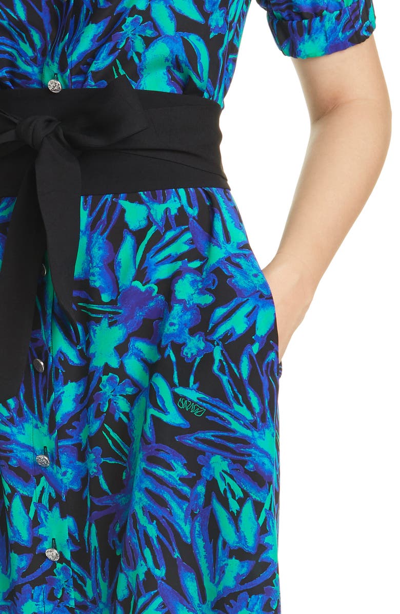 Dyvna Floral Print Short Sleeve Silk Blend Shirt Dress, Alternate, color, 