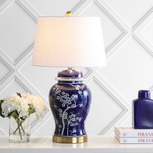 Jonathan Y Gracie 29.5" Ginger Jar Ceramic/metal Led Table Lamp In White/navy