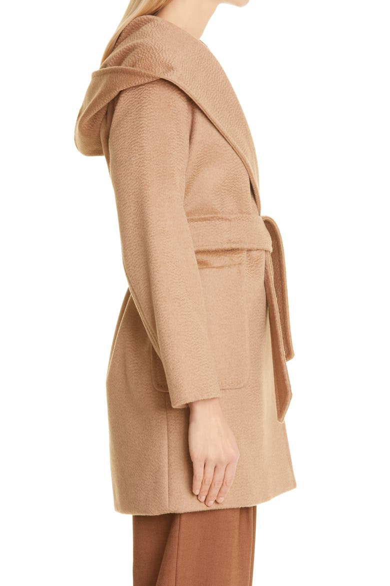 Rialto Hooded Camel Hair Wrap Coat, Alternate, color, CAMEL