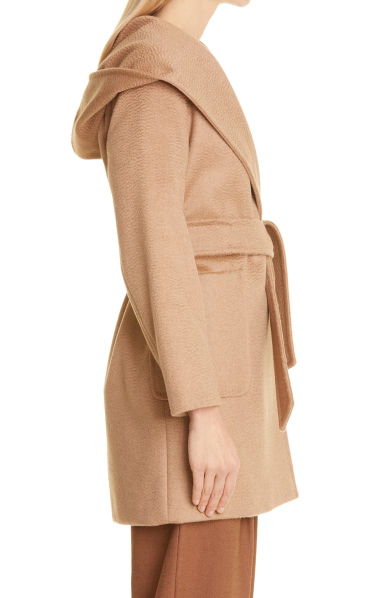 Max Mara Rialto Hooded Camel Hair Wrap Coat, Alternate, color, Camel
