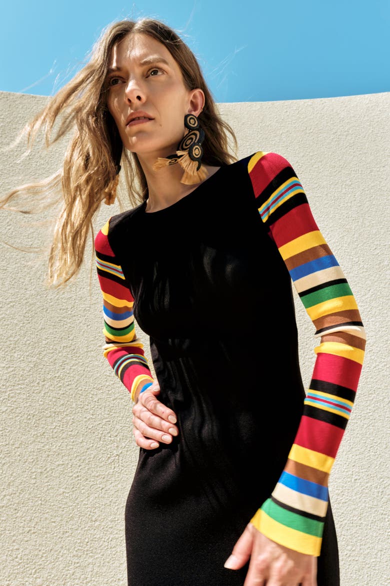Adri Knit Maxi Dress, Alternate, color, Black/Multi Stripe