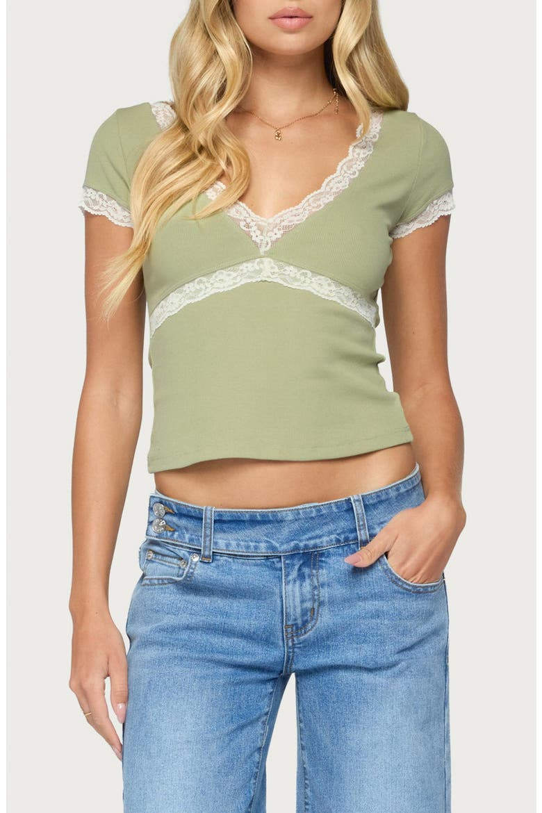 Juli Lacey Ribbed V-Neck Top, Main, color, SAGE
