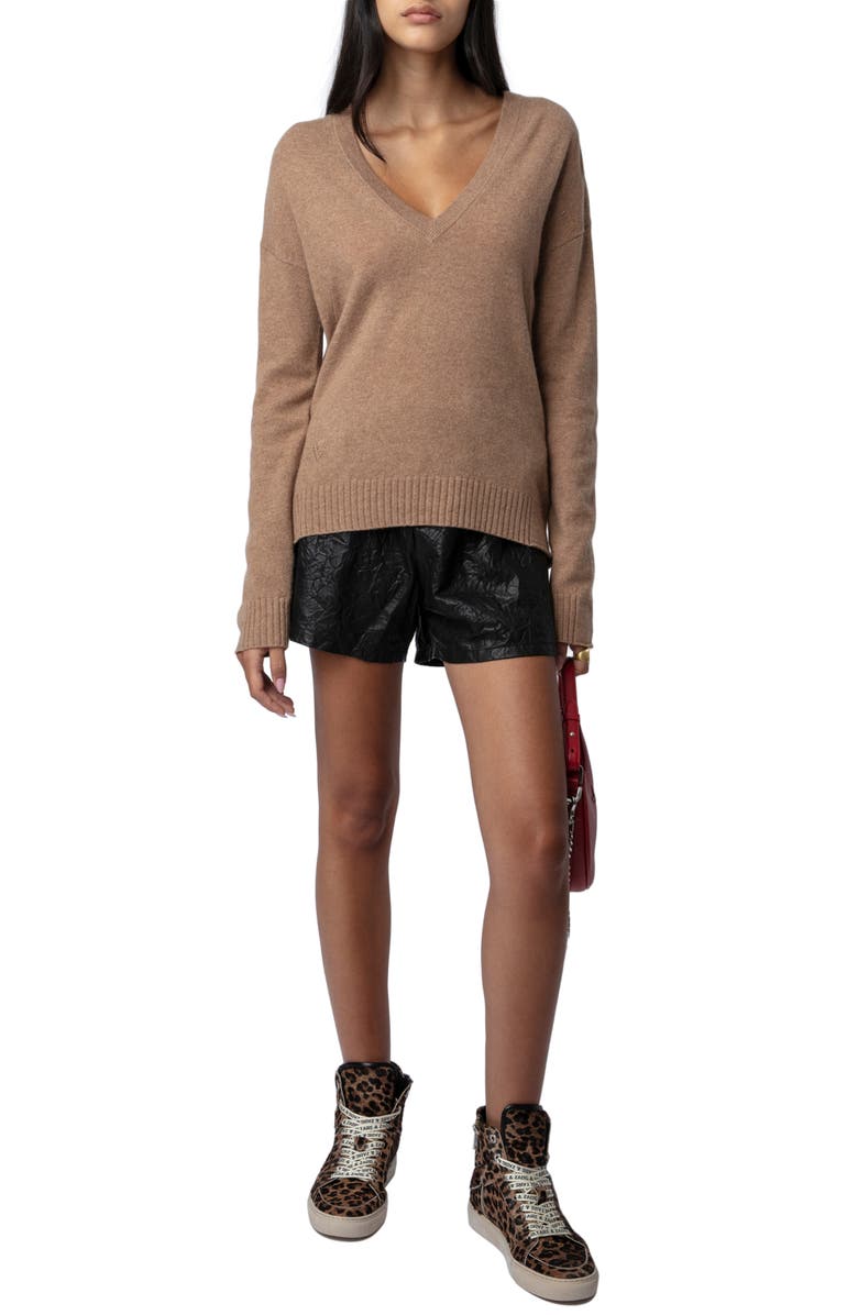 Zadig & Voltaire Vivi Star Patch Cashmere V-Neck Sweater, Alternate, color,