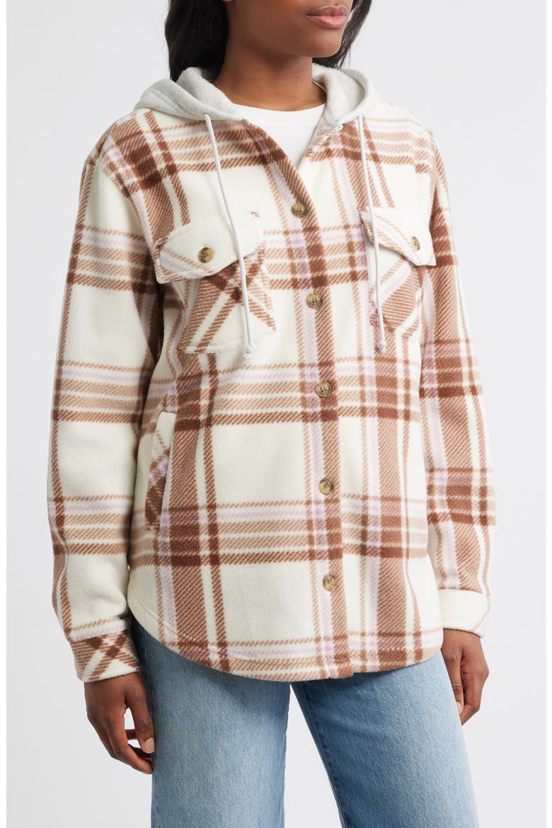 Hooded Fleece Shacket, Alternate, color, BROWN PINK