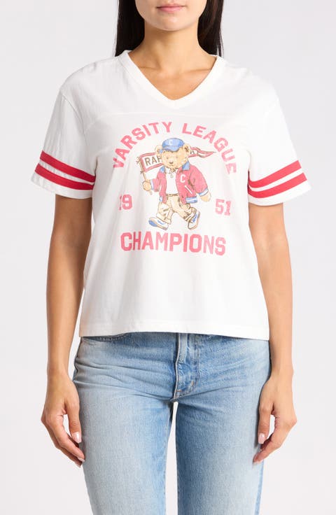 Varsity Bear Graphic V-Neck T-Shirt