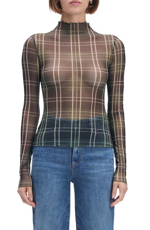 Plaid Notched Neck Top