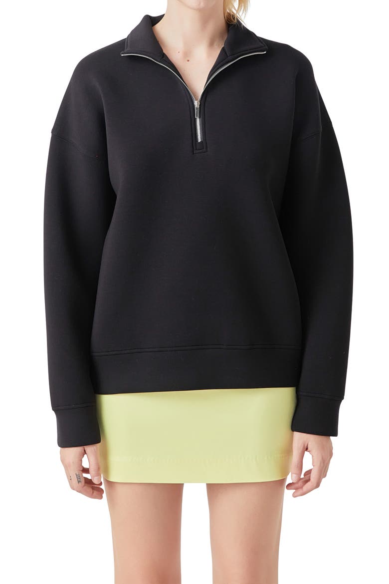 Scuba Knit Quarter Zip Pullover, Main, color, BLACK