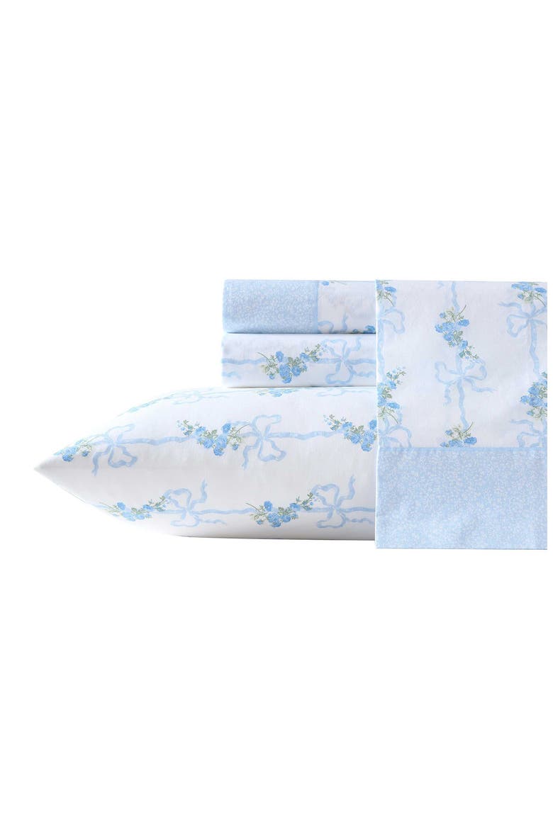 Floral Ribbon 200-Thread Count Cotton Percale Sheet Set, Main, color, LIGHT PASTEL BLUE