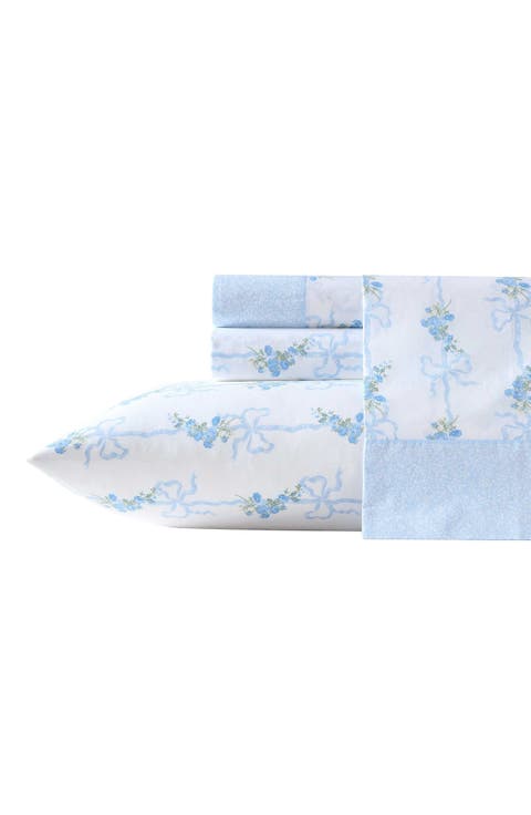 Floral Ribbon 200-Thread Count Cotton Percale Sheet Set