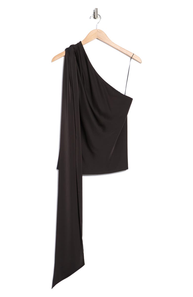 Elodie Tie Neck One-Shoulder Satin Top, Main, color, Black
