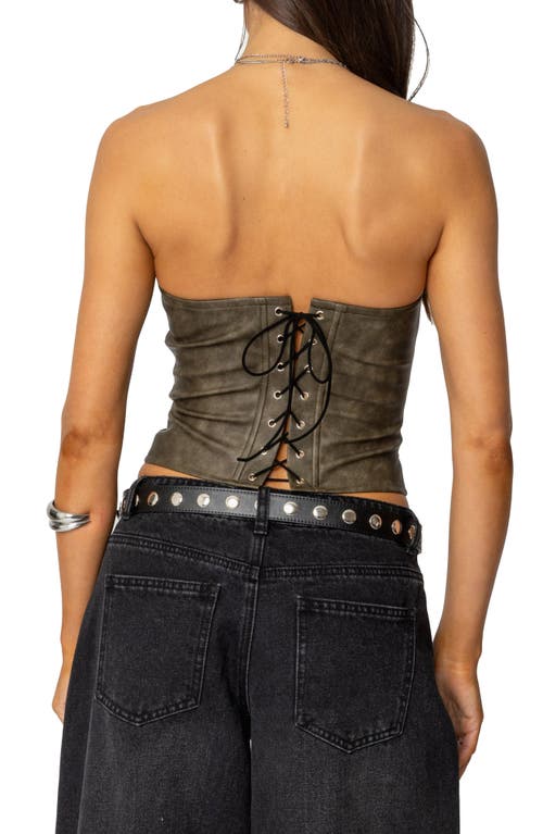 Edikted Maysen Faux Leather Corset Top In Dark-gray