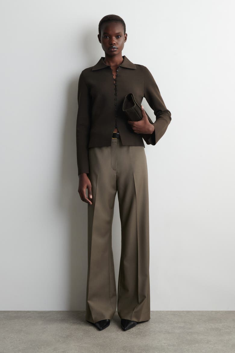 Waisted Milano-Knit Cardigan, Alternate, color, DARK BROWN