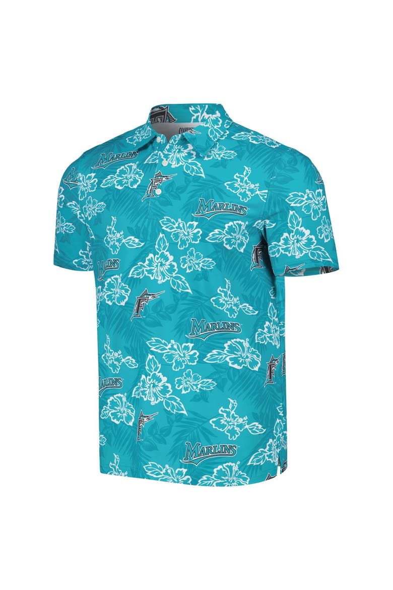 Men's Reyn Spooner Teal Florida Marlins Cooperstown Collection Puamana Print Polo, Alternate, color, Teal