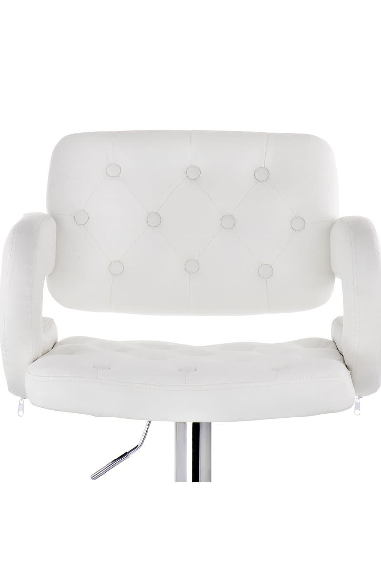 Elama Faux Leather Tufted Bar Stool with Adjustable Height, Alternate, color, White