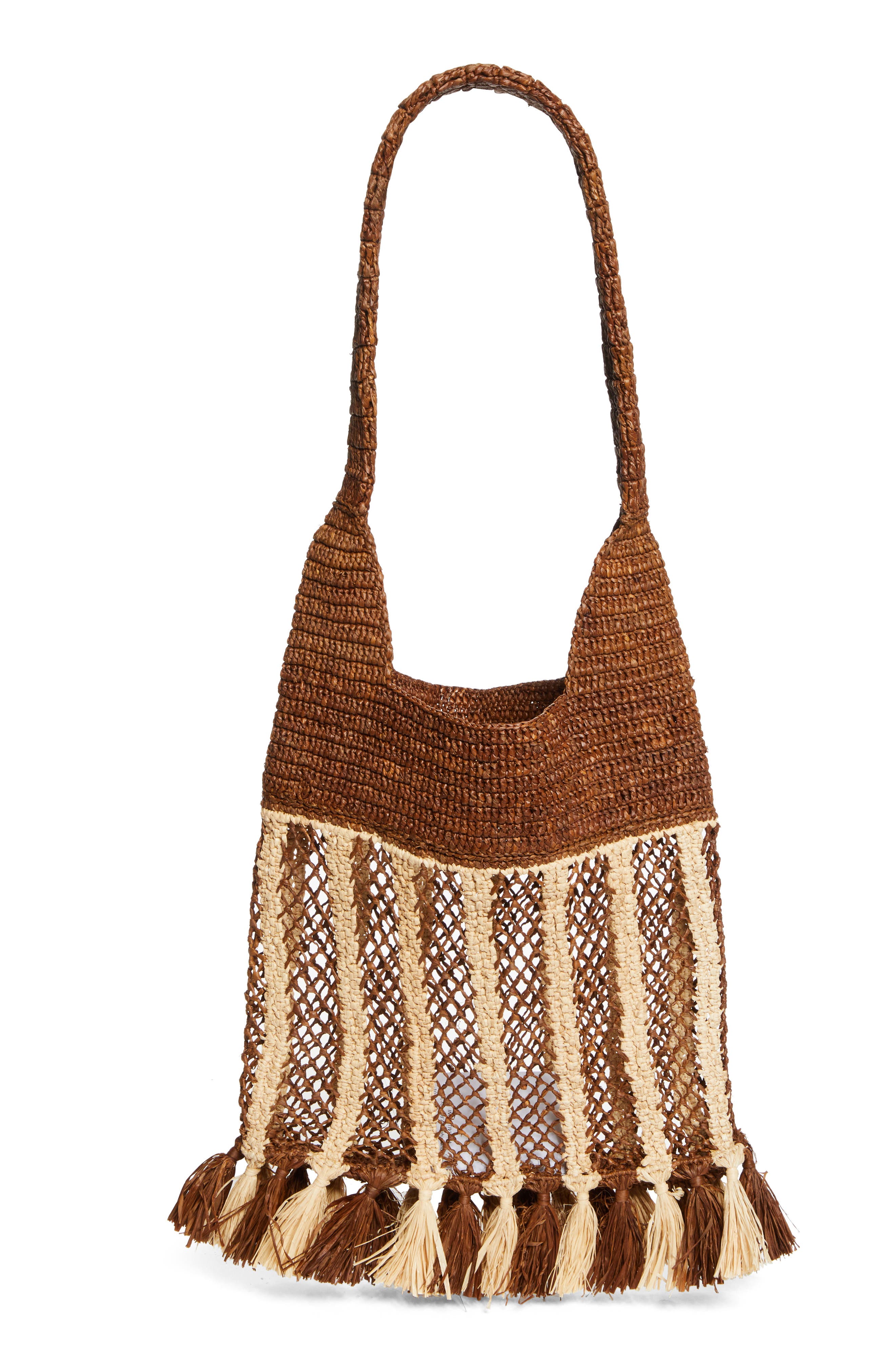 Isabel Marant Small Praia Fringe Raffia Tote, Alternate, color, Natural/ Brown