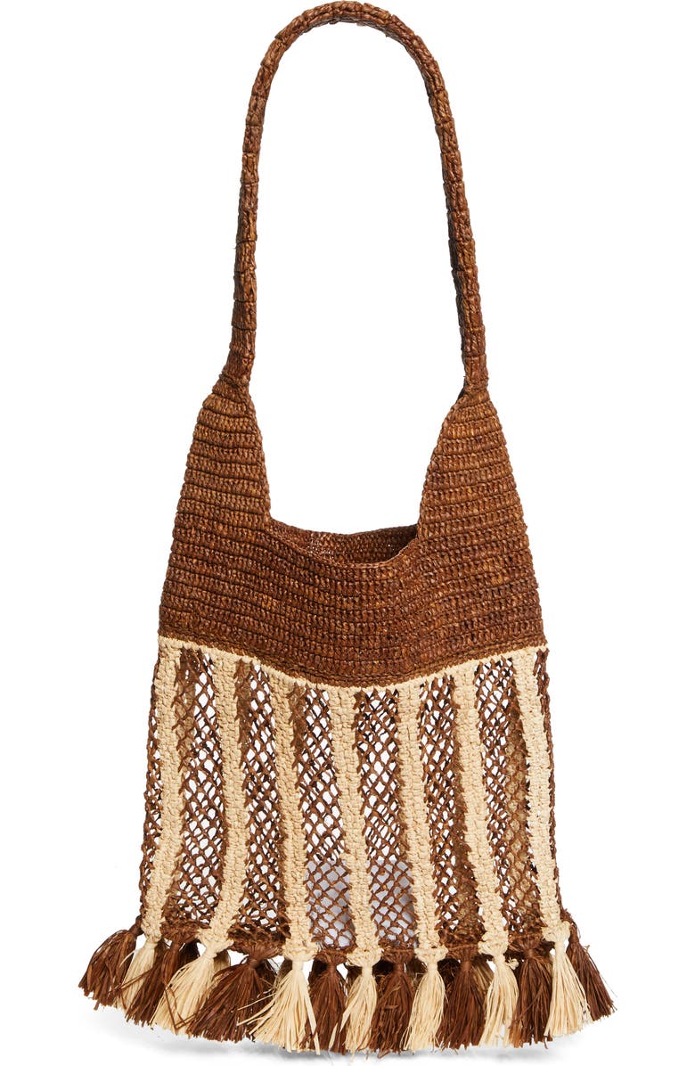 Isabel Marant Small Praia Fringe Raffia Tote, Alternate, color, Natural/ Brown
