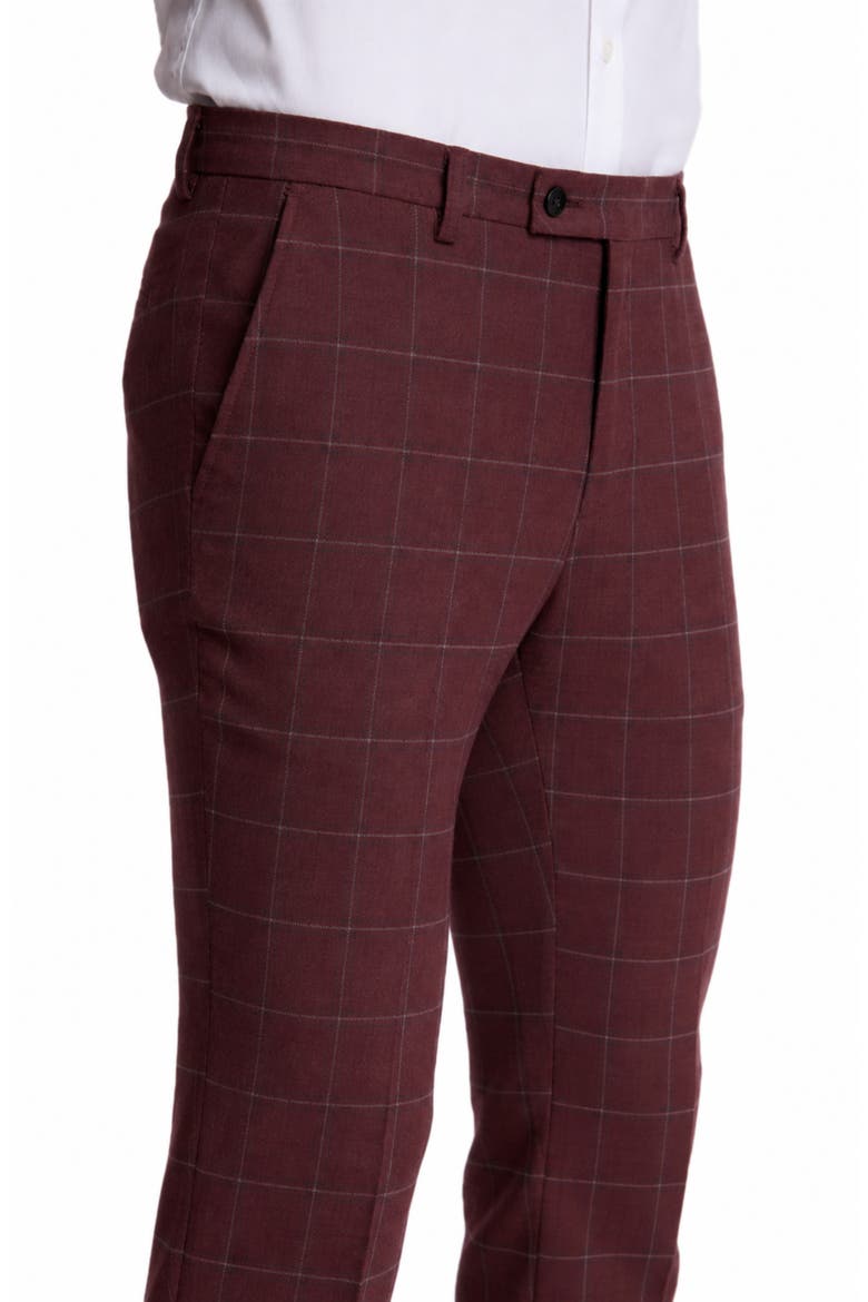 Downing Slim Fit Windowpane Check Pants, Alternate, color, DARK BURGUNDY WINDOWPANE