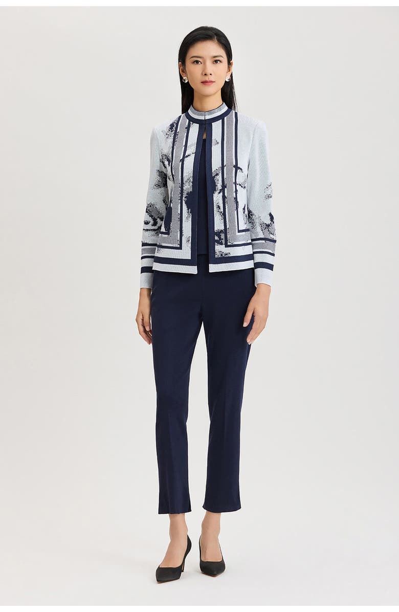 Ming Wang Heritage Abstract Two-Tone Knit Jacket, Alternate, color, Indigo/White