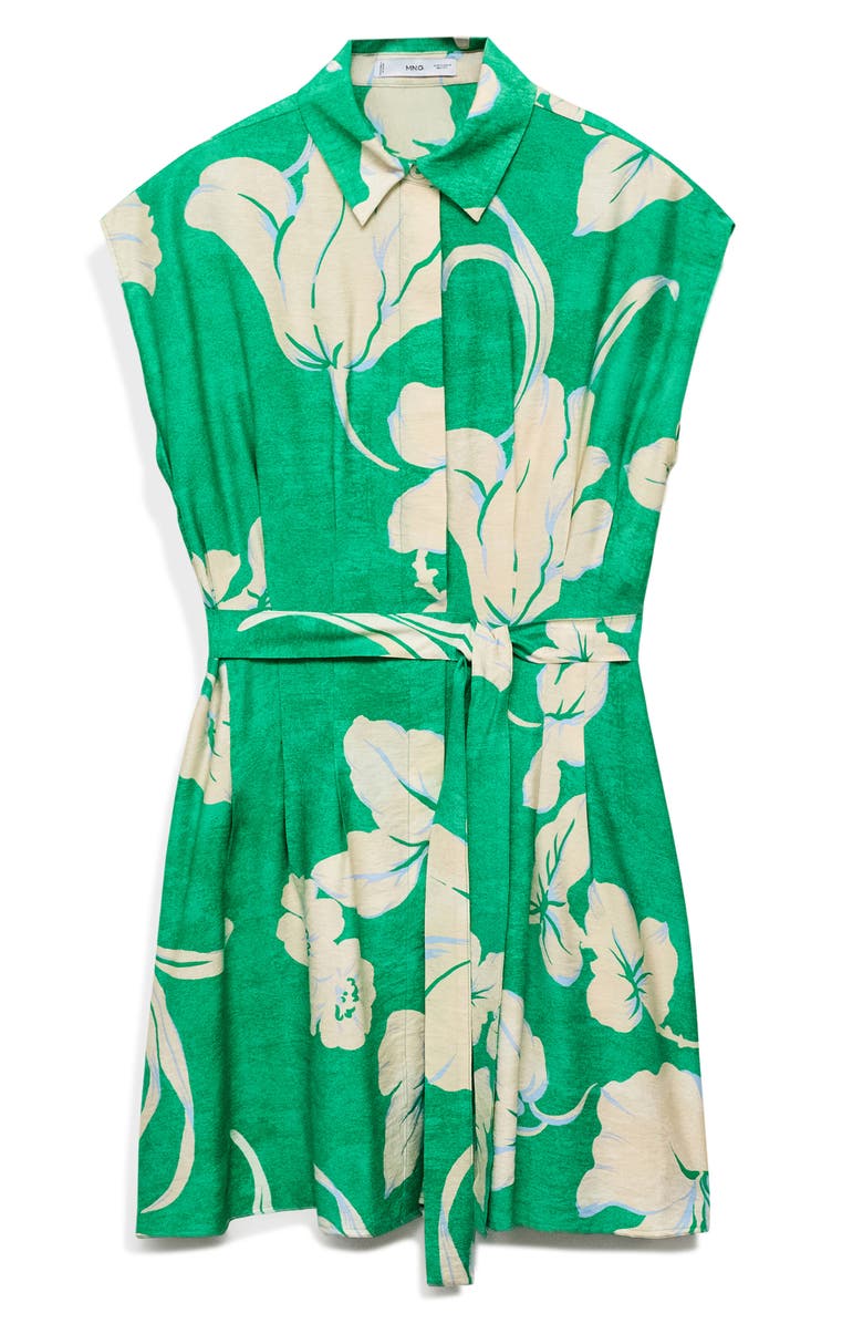 MANGO Pleated Belted Shirtdress, Alternate, color, Green