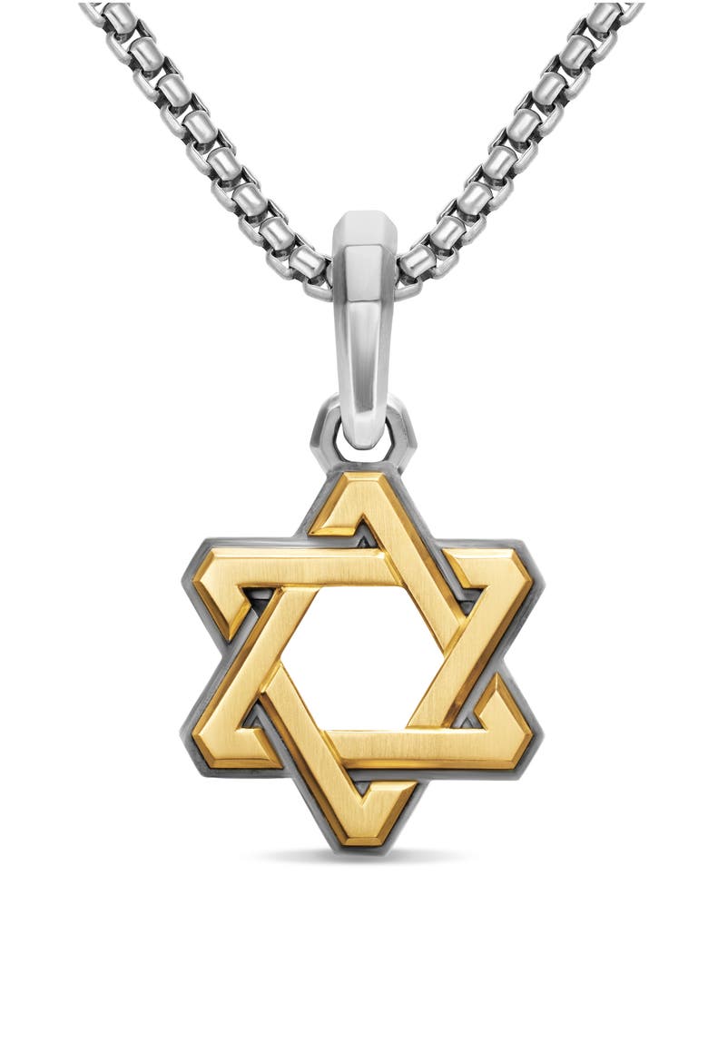 Men's Deco Star of David Amulet in Sterling Silver with 14K Yellow Gold, 19.5mm, Main, color, SILVER