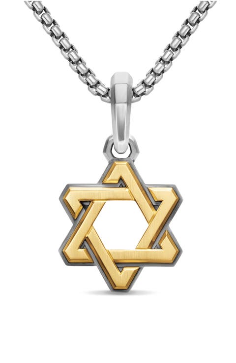 Men's Deco Star of David Amulet in Sterling Silver with 14K Yellow Gold, 19.5mm