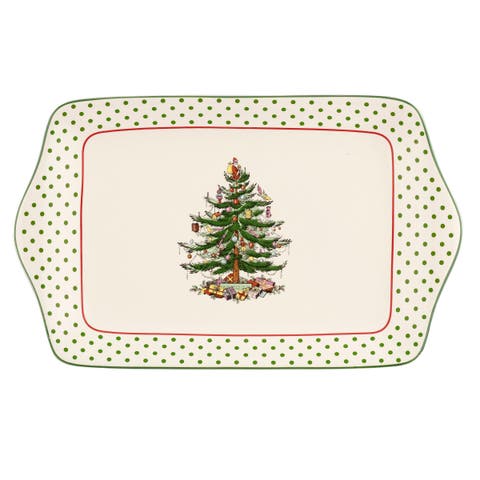 Christmas Tree Polka Dot Dessert Tray 12"