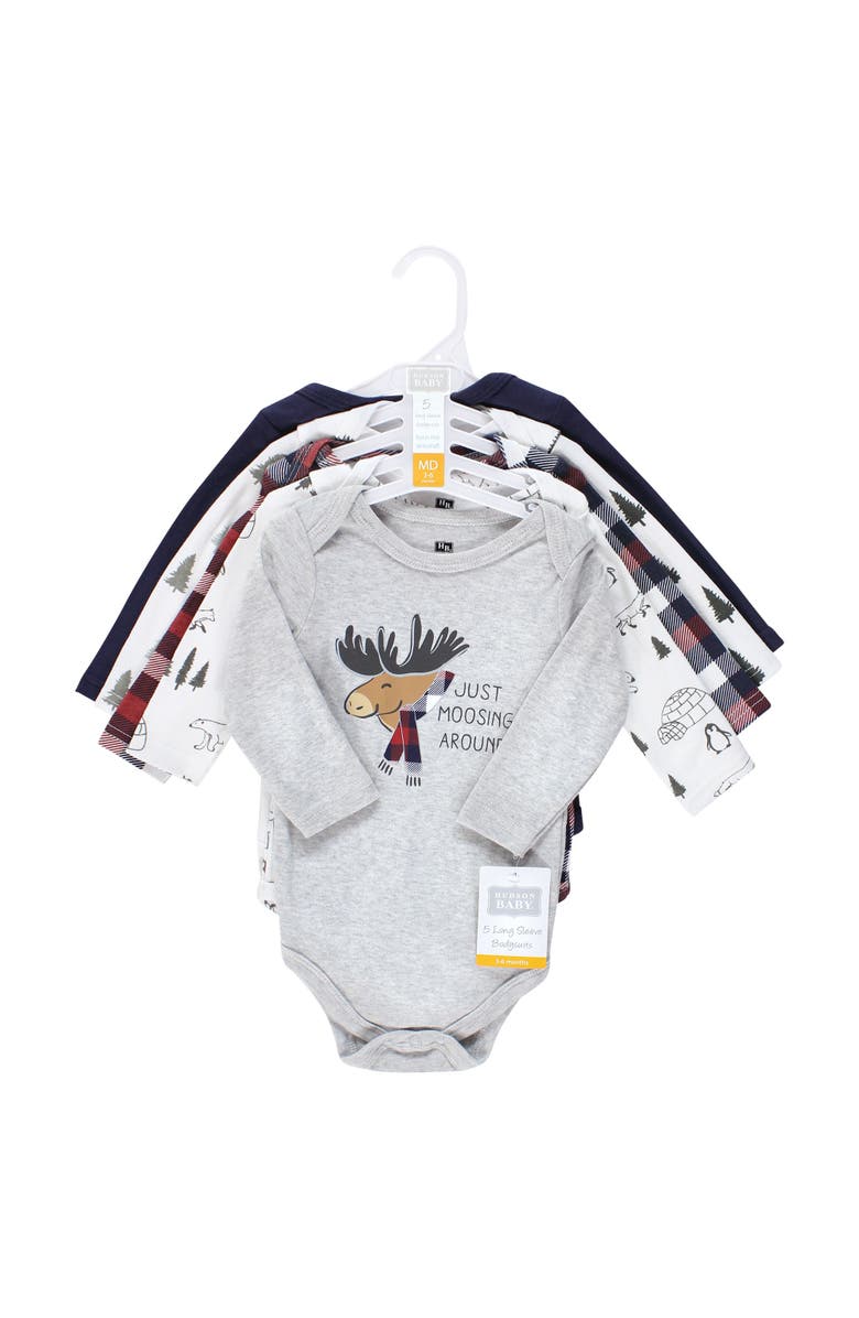 Hudson Baby Cotton Long-Sleeve Bodysuits 5-Pack, Alternate, color, Moosing Around