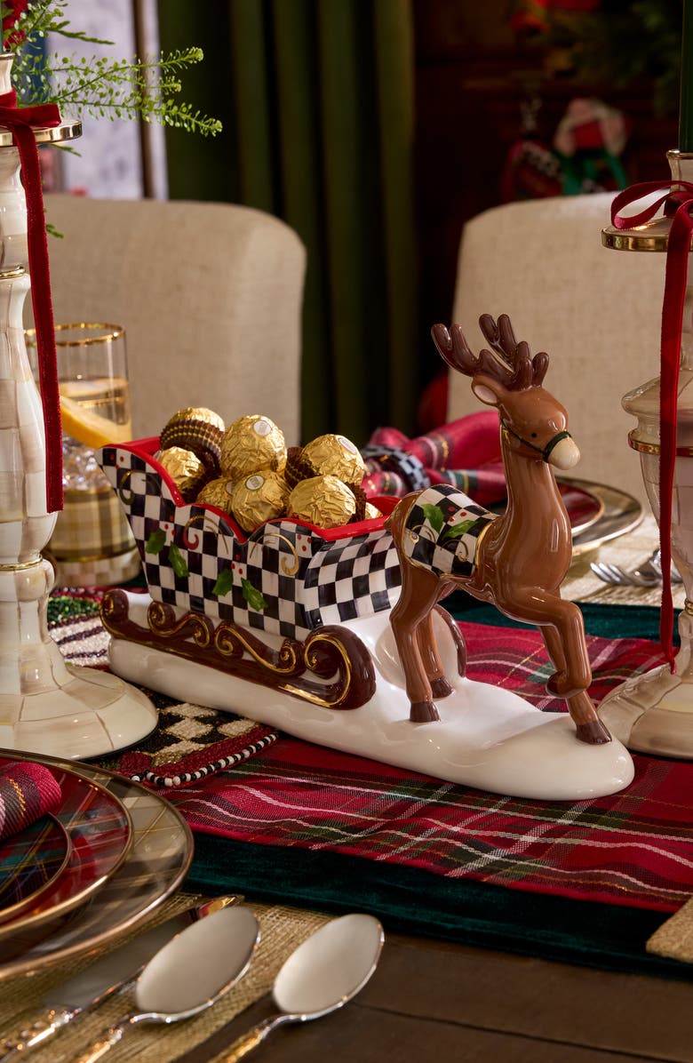 MACKENZIE CHILDS Holly Deer & Sleigh Candy Dish, Alternate, color, Black