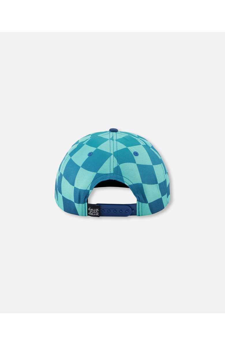 Deux par Deux Flat Brim Printed Checkerboard Cap, Alternate, color, Teal Printed Checkerboard