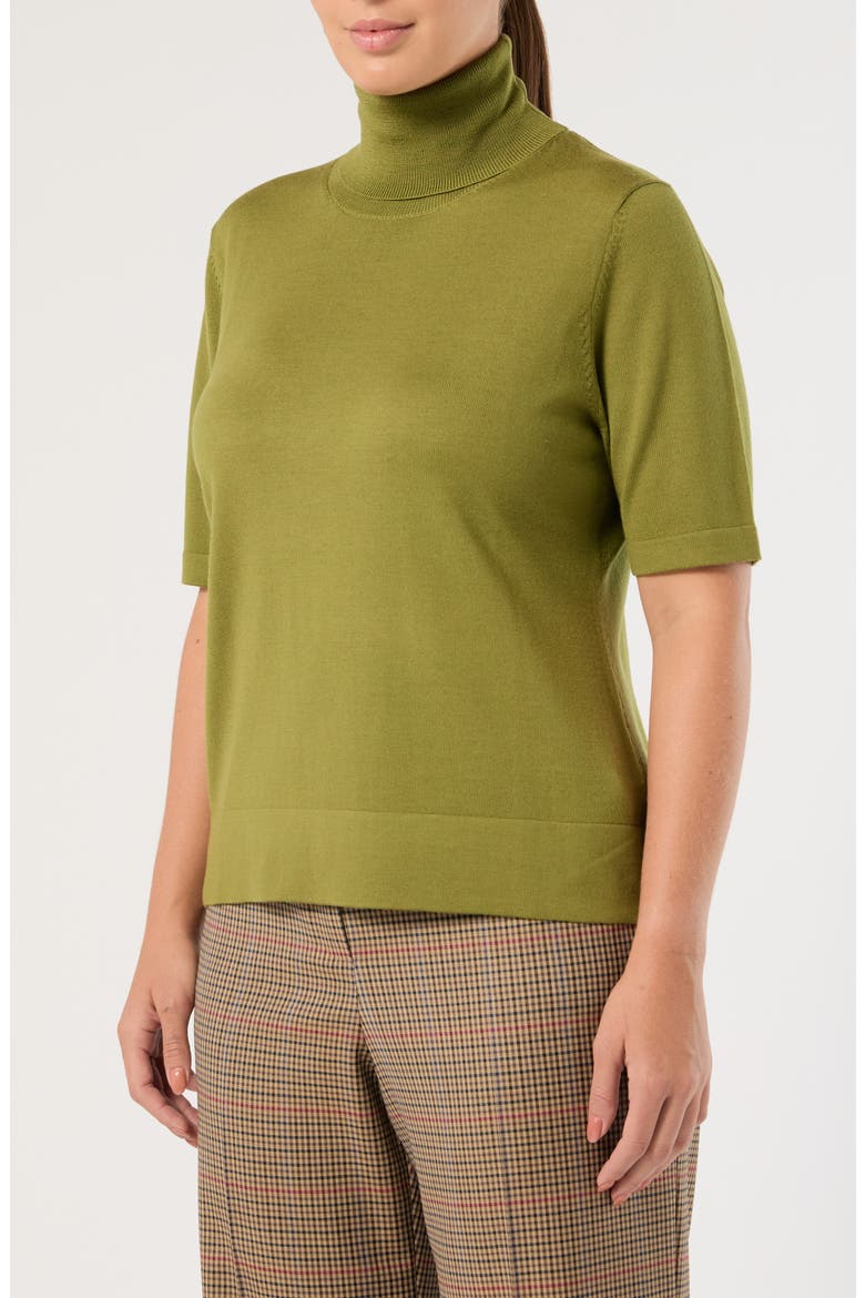 Virgin Wool Short Sleeve Turtleneck Sweater, Main, color, OLIVE GREEN