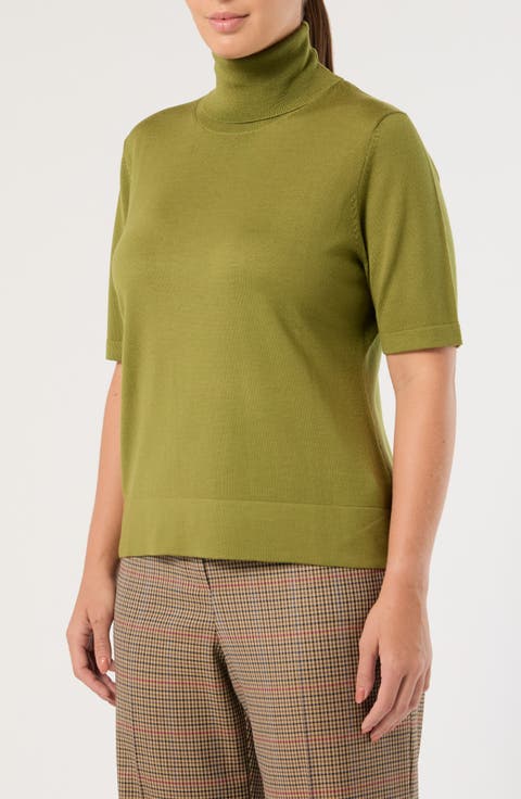Virgin Wool Short Sleeve Turtleneck Sweater