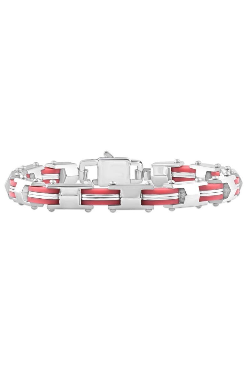 Men's Steel And Red Two Tone 8mm Link Flexible Trigger Clasp  8.5 " Bracelet, Main, color, Stainless Steel