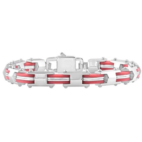 Men's Steel And Red Two Tone 8mm Link Flexible Trigger Clasp  8.5 " Bracelet