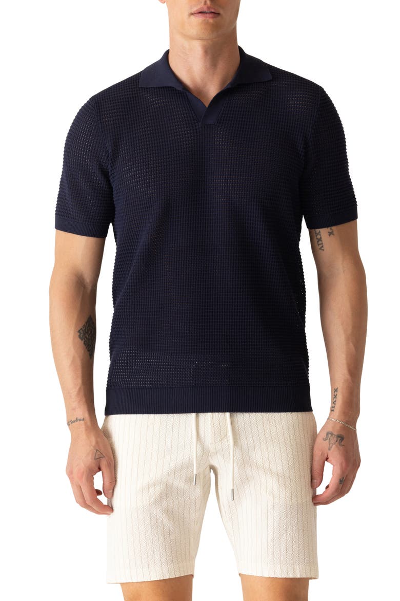 Modern Open Knit Polo, Main, color, MIDNIGHT