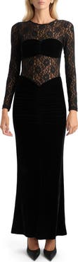 Bardot Helenie Velour & Lace Long Sleeve Dress