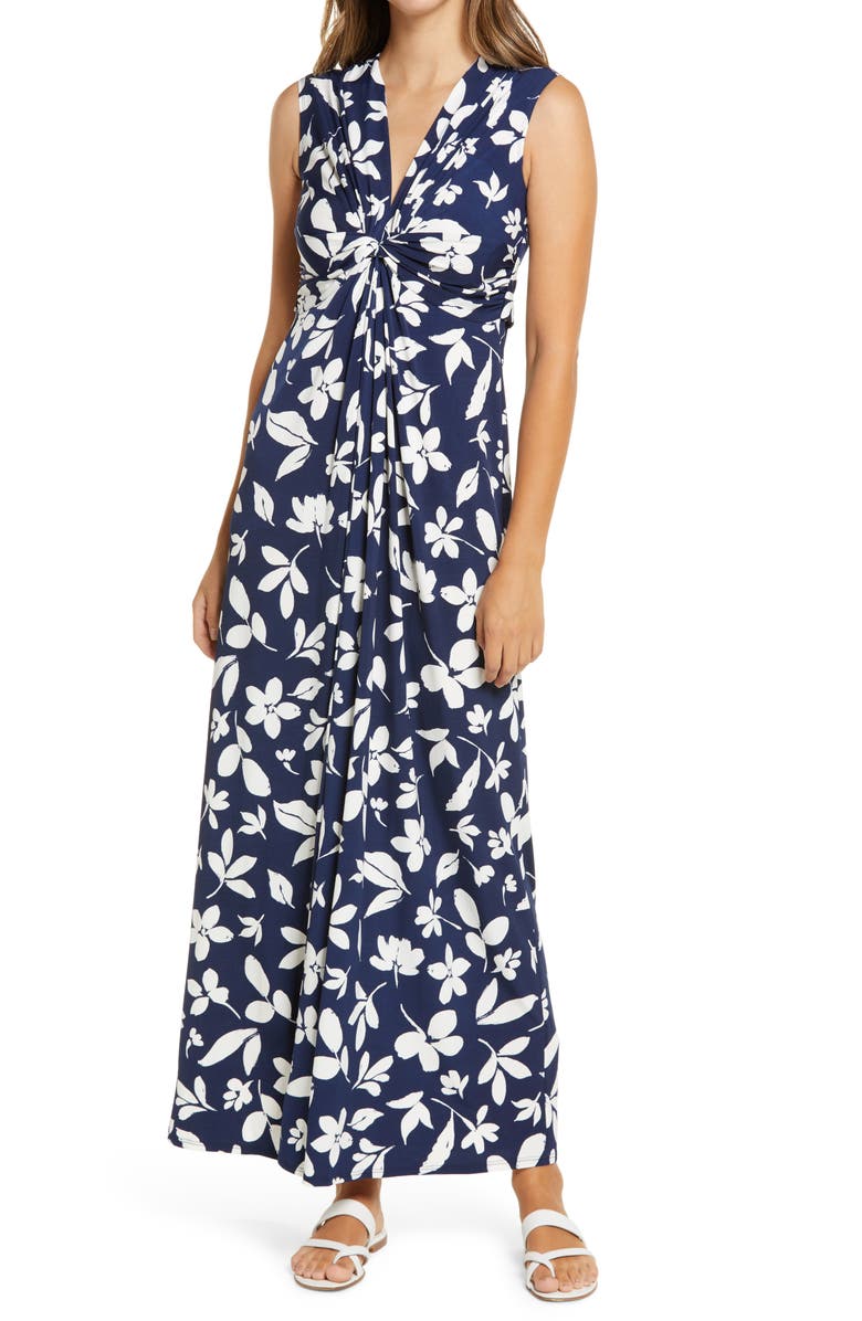 Eliza J Front Knot Jersey Maxi Dress, Main, color,