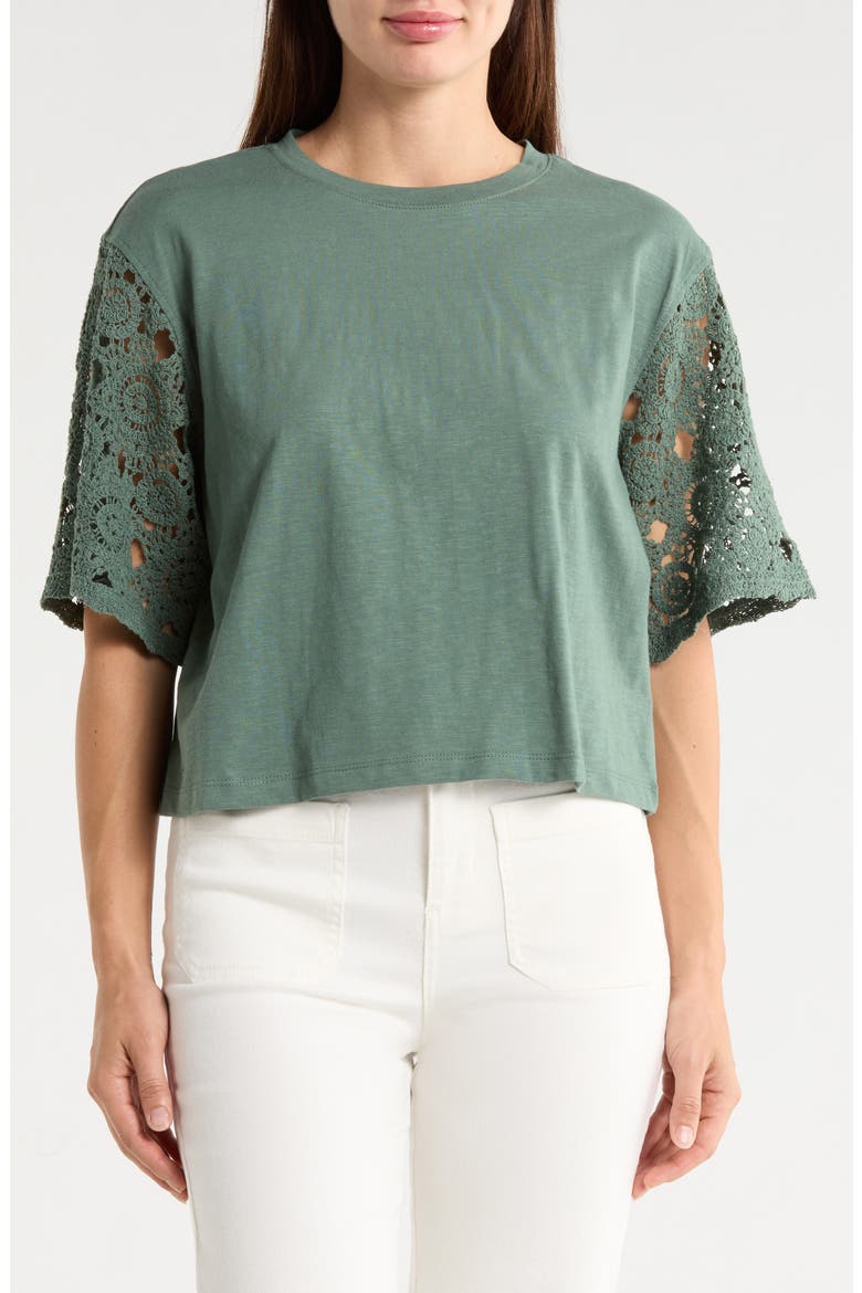Eyelet Sleeve T-Shirt, Main, color, HARMONY GREEN