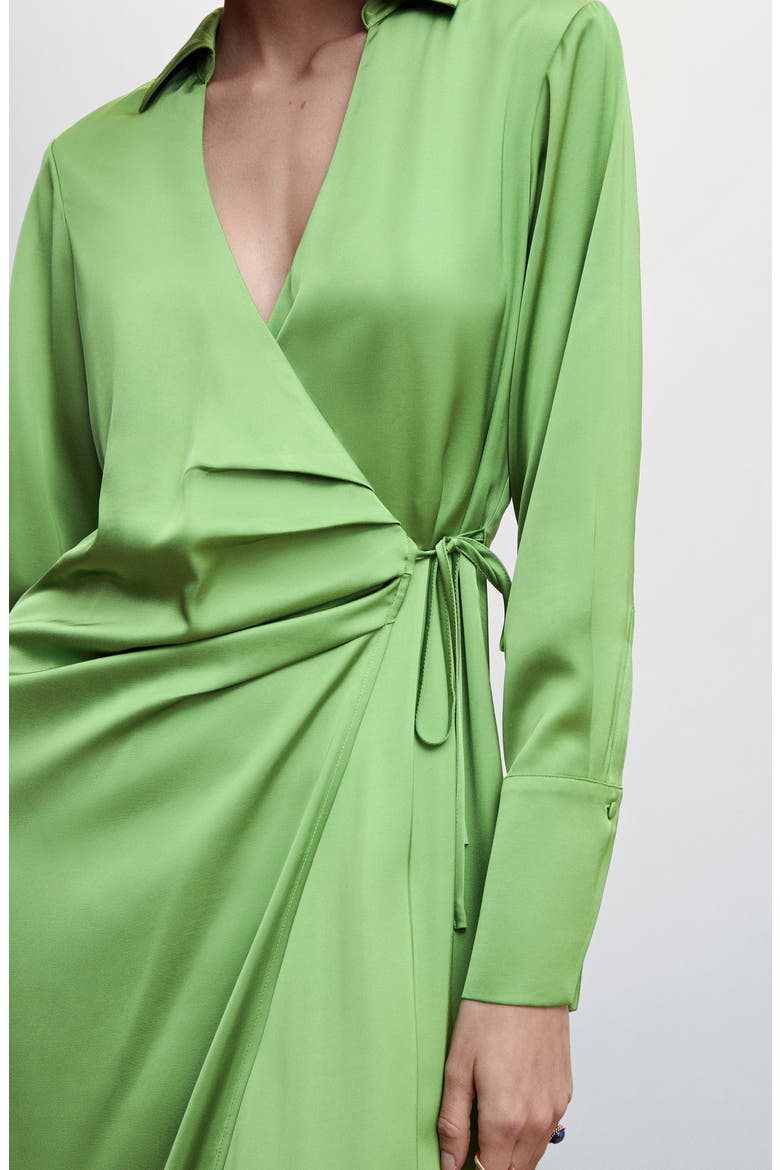 Long Sleeve Satin Wrap Shirtdress, Alternate, color, GREEN