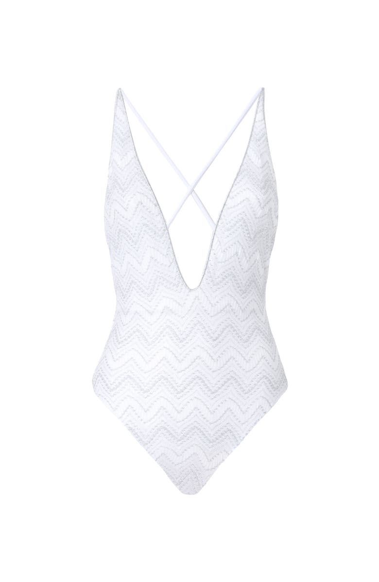 Missoni V-neck Zig Zag Lamé Viscose One-piece Swimsuit, Alternate, color, Silver