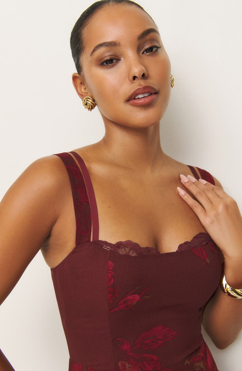 Reformation Irisa Floral Trumpet Dress, Alternate, color, Barcelona Border