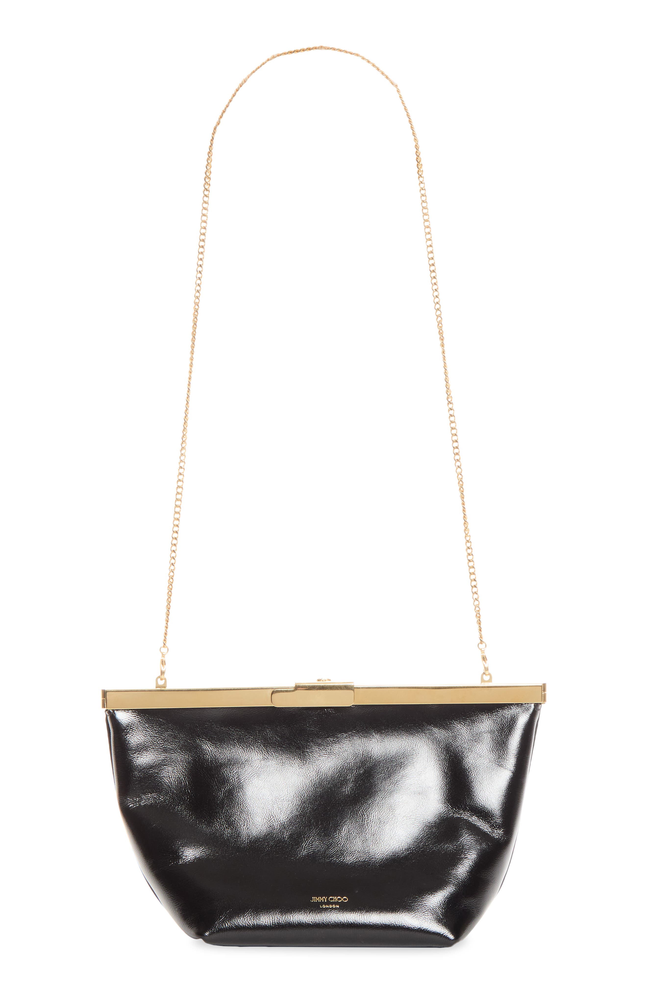 Ganache Leather Clutch, Alternate, color, BLACK/ GOLD