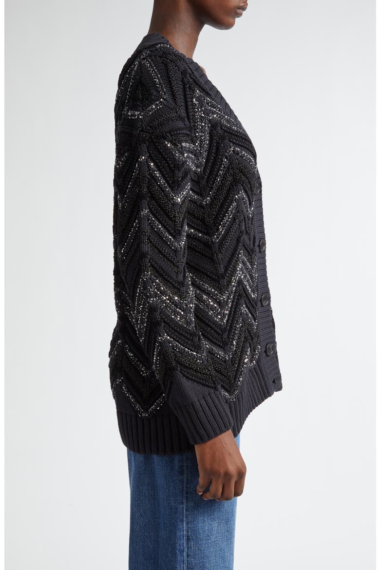 Sequin & Metallic Oversize Cardigan, Alternate, color, BLACK