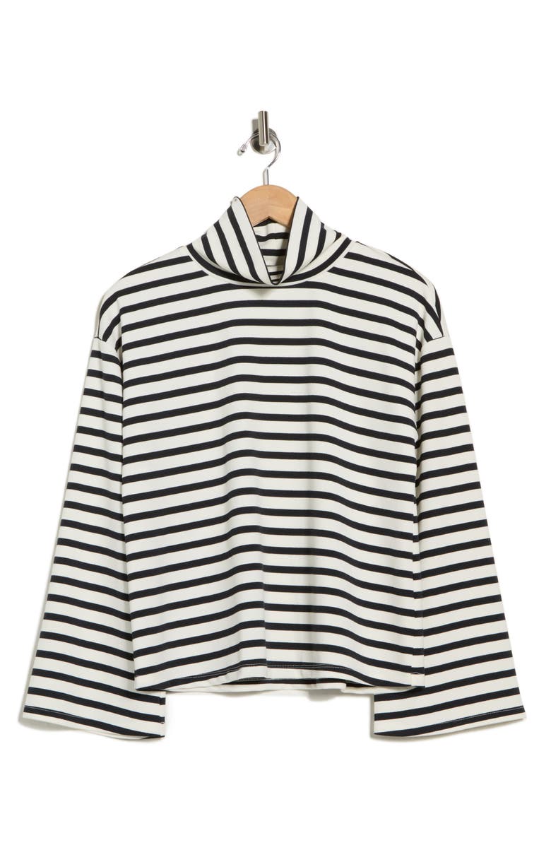 NORDSTROM RACK Mock Neck Long Sleeve Scuba Knit Top, Alternate, color, Ivory- Black Stripe