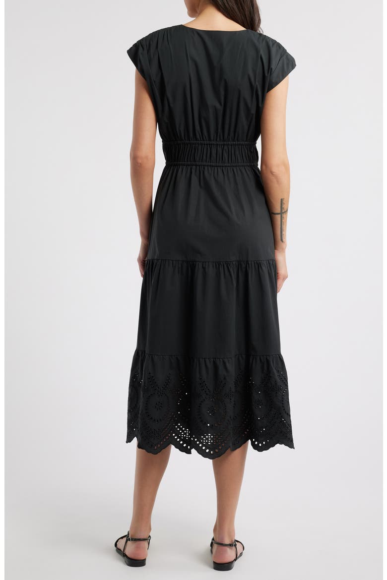 Lucia Tiered Cotton Blend Midi Dress, Alternate, color, BLACK EYELET