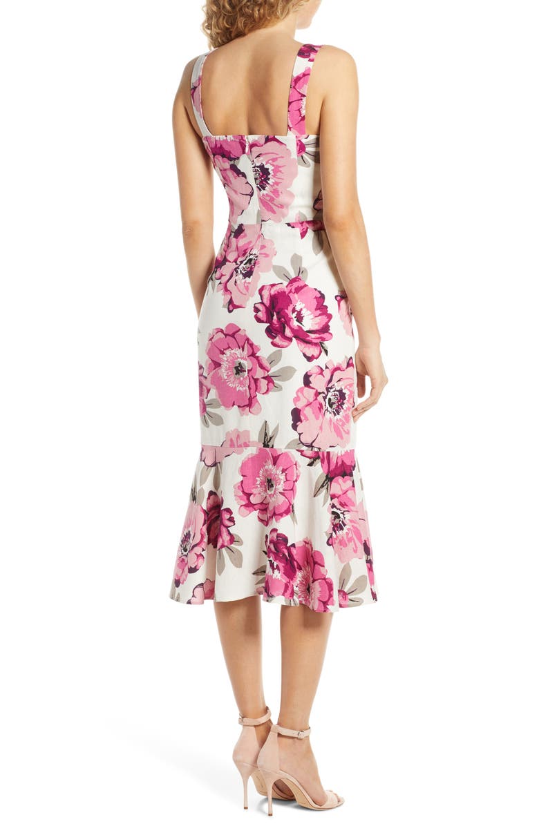 Charles Henry Floral Linen Blend Midi Sundress, Alternate, color,